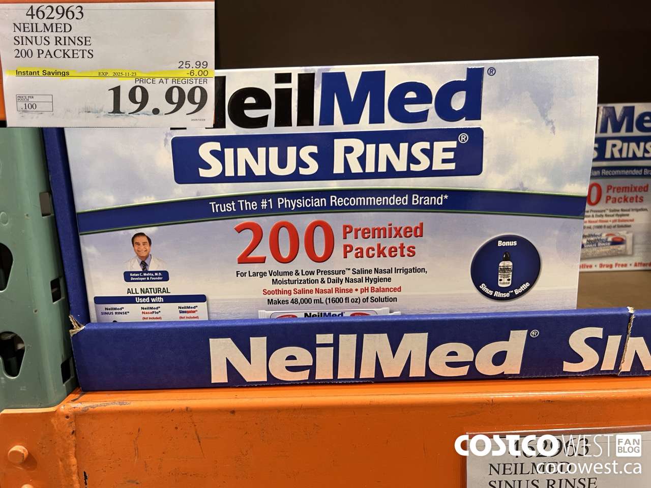 462963 NEILMED SINUS RINSE 200 PREMIXED PACKETS ($6.00 INSTANT SAVINGS EXPIRES ON 2025-11-23) $19.99
