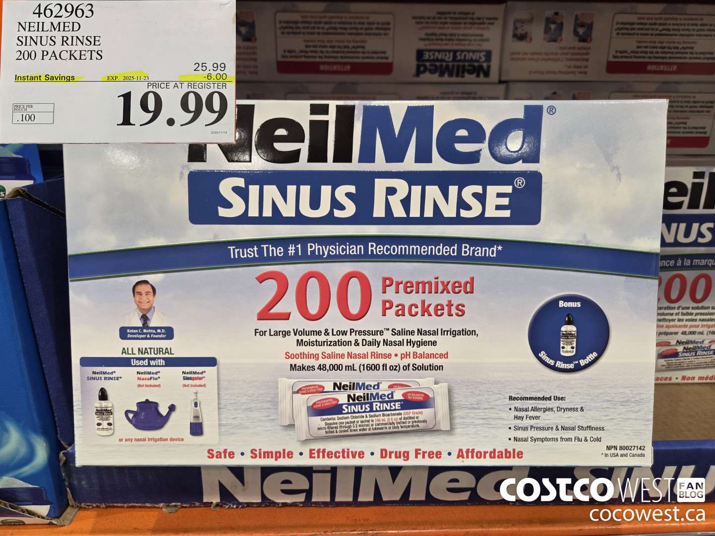 462963 NEILMED SINUS RINSE 200 PREMIXED PACKETS ($6.00 INSTANT SAVINGS EXPIRES ON 2025-11-23) $19.99