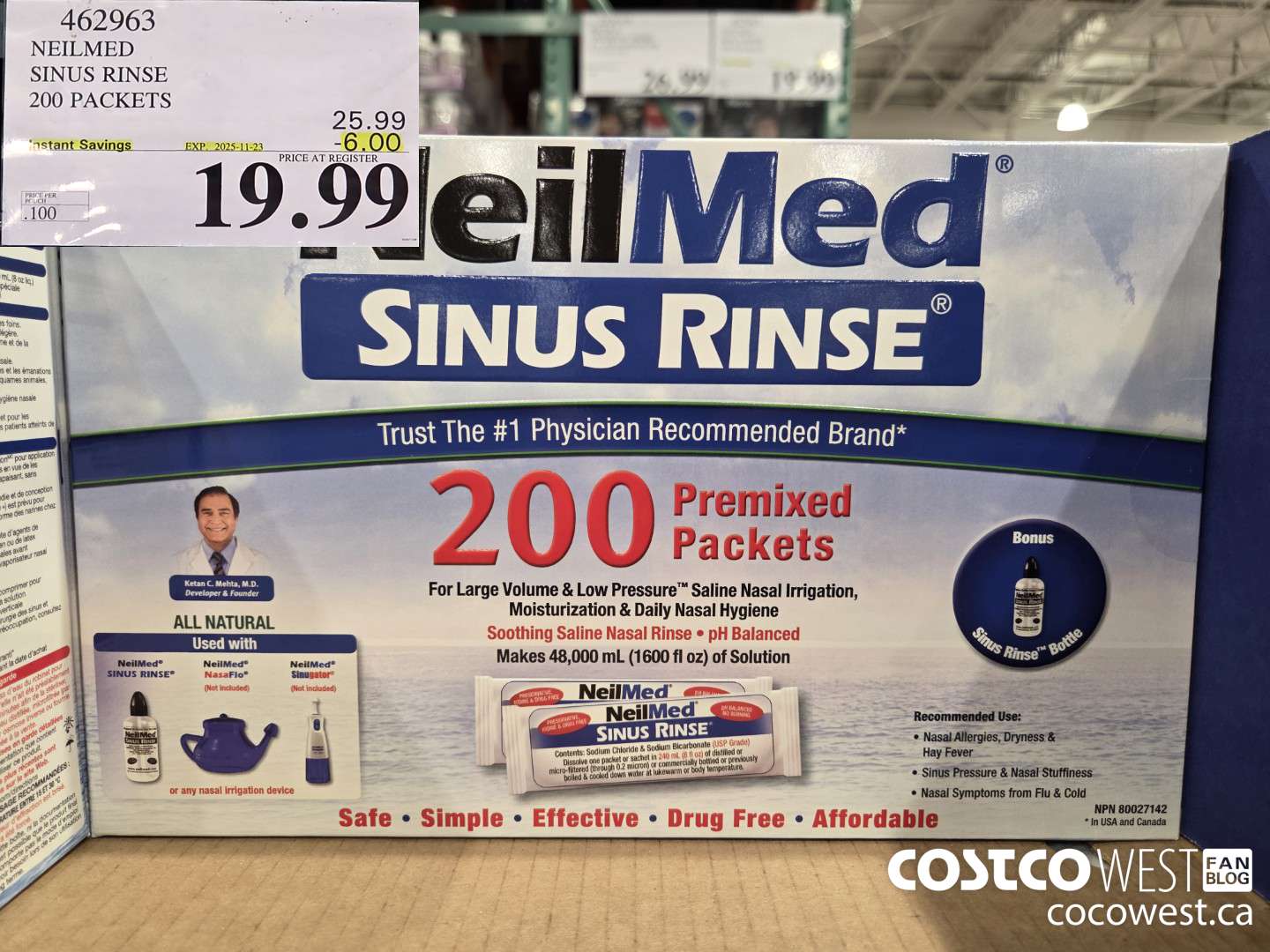 462963 NEILMED SINUS RINSE 200 PREMIXED PACKETS ($6.00 INSTANT SAVINGS EXPIRES ON 2025-11-23) $19.99