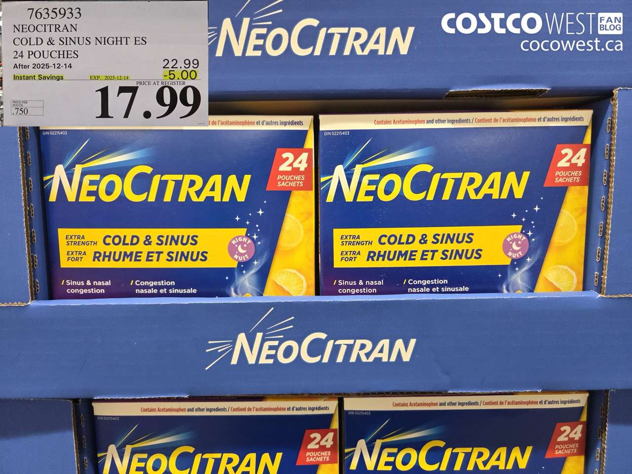 7635933 NEOCITRAN COLD & SINUS NIGHT ES 24 POUCHES ($5.00 INSTANT SAVINGS EXPIRES ON 2025-12-14) $17.99