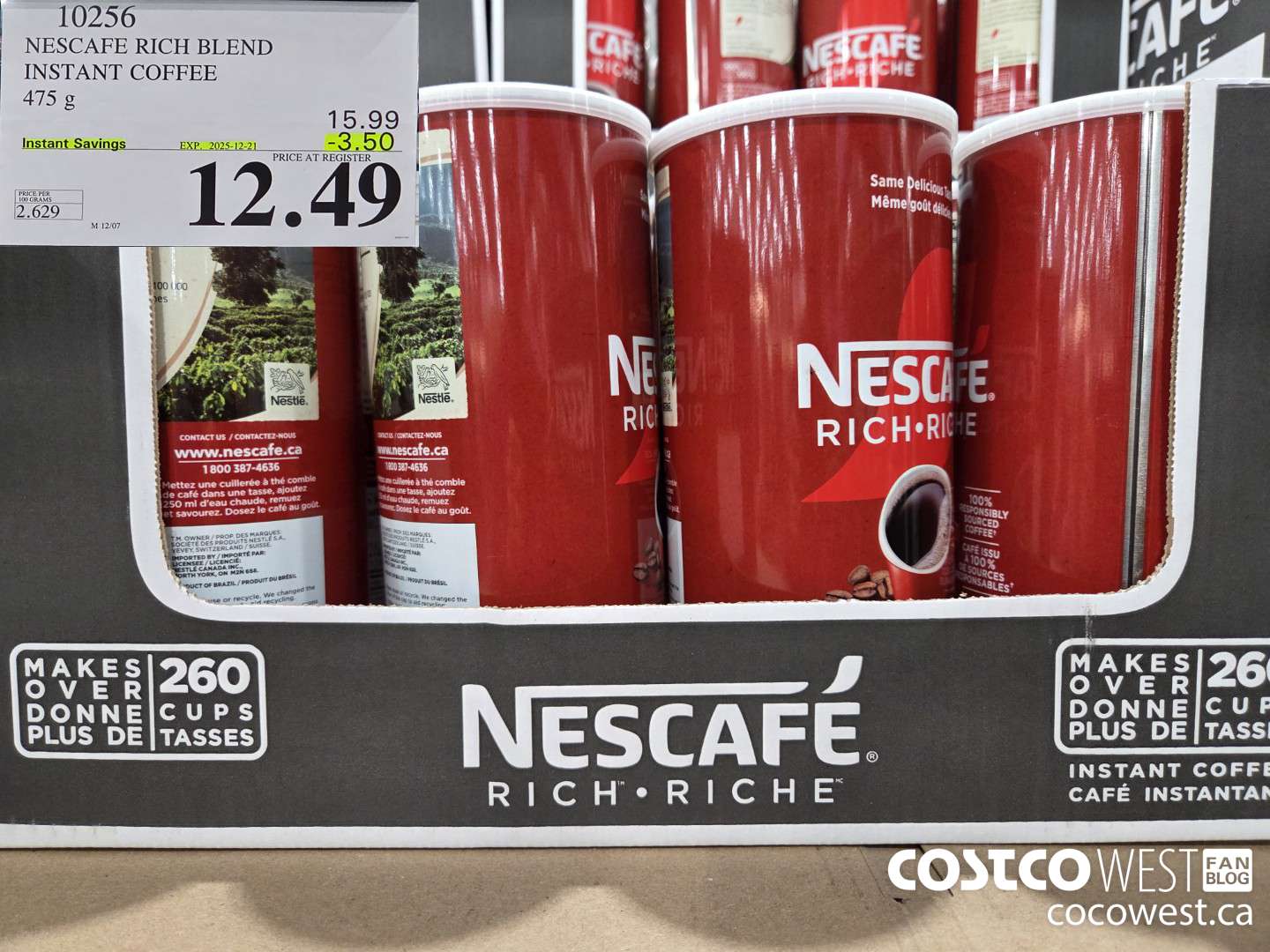 10256 NESCAFE RICH BLEND INSTANT COFFEE 475G $12-49 ($3.50 INSTANT SAVINGS EXPIRES ON 2025-12-21)