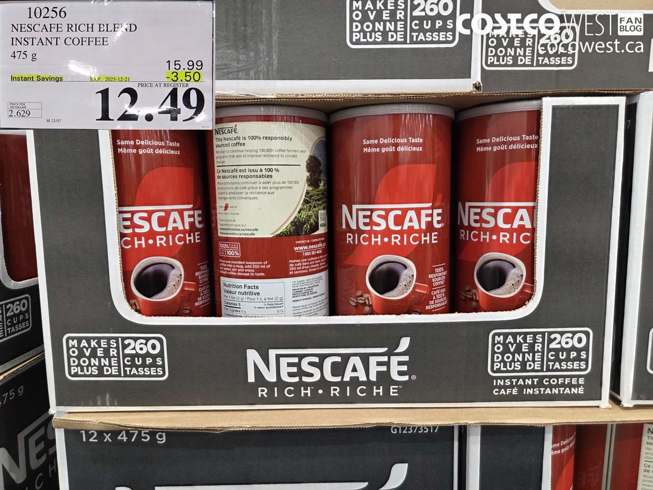 10256 NESCAFE RICH BLEND INSTANT COFFEE 475G $12-49 ($3.50 INSTANT SAVINGS EXPIRES ON 2025-12-21) $12.49