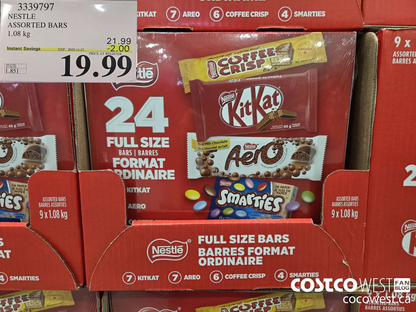 3339797 NESTLE ASSORTED BARS 1.08KG ($2.00 INSTANT SAVINGS EXPIRES ON 2025-11-23) $19.99