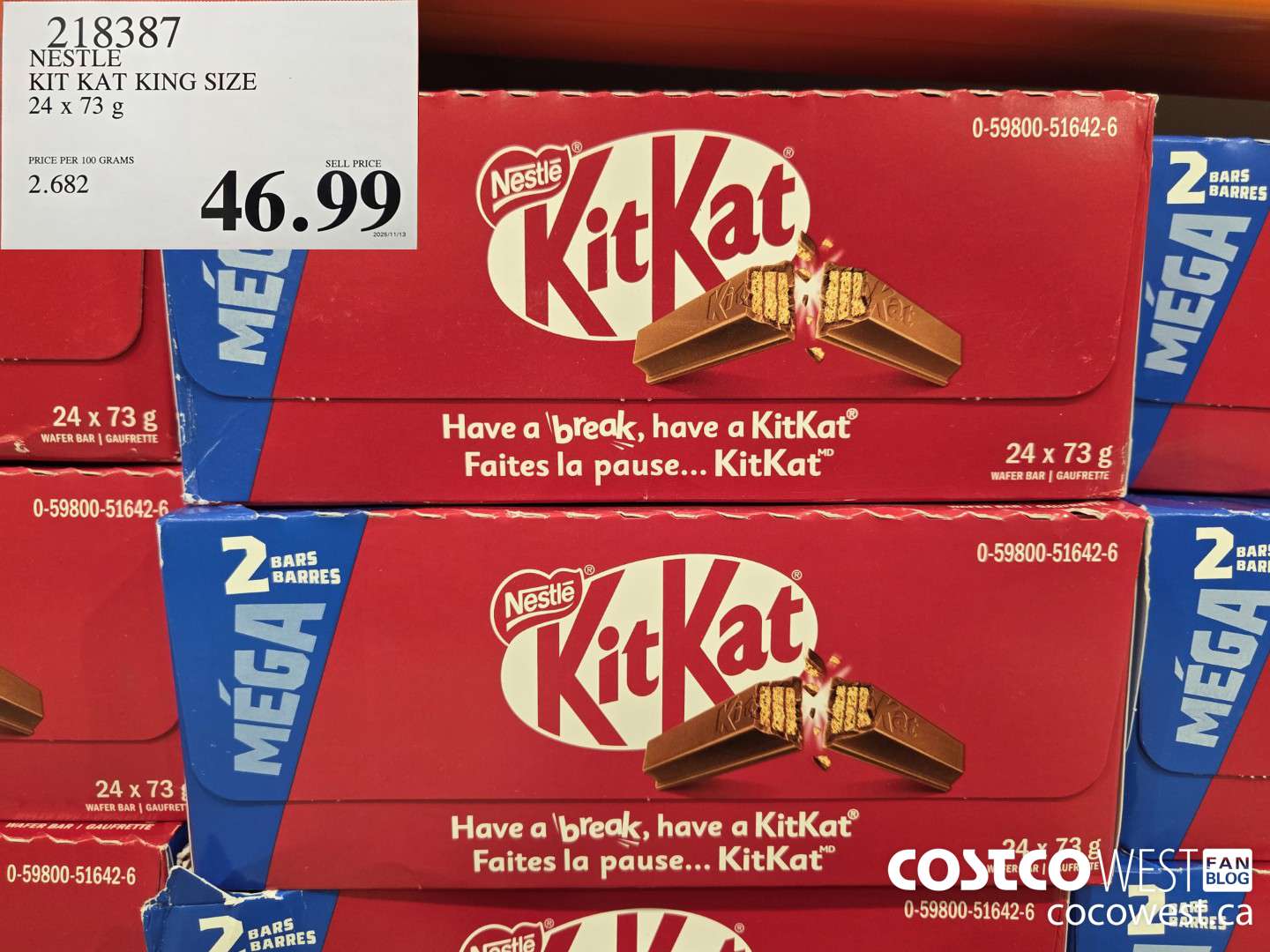 218387 NESTLE KIT KAT KING SIZE 24 x 73 g $46.99