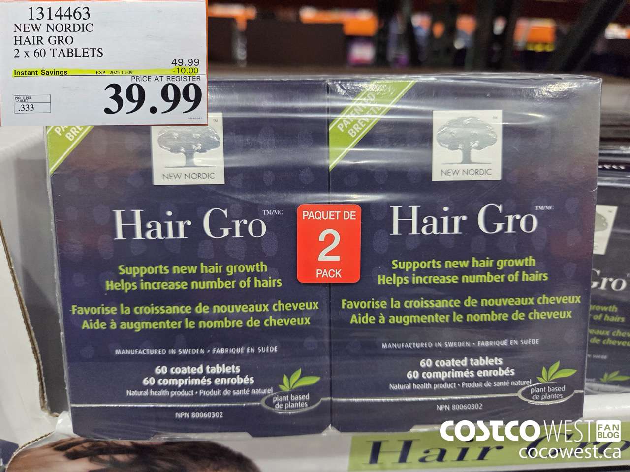 1314463 NEW NORDIC HAIR GRO 2 X 60 TABLETS ($10.00 INSTANT SAVINGS EXPIRES ON 2025-11-09) $39.99