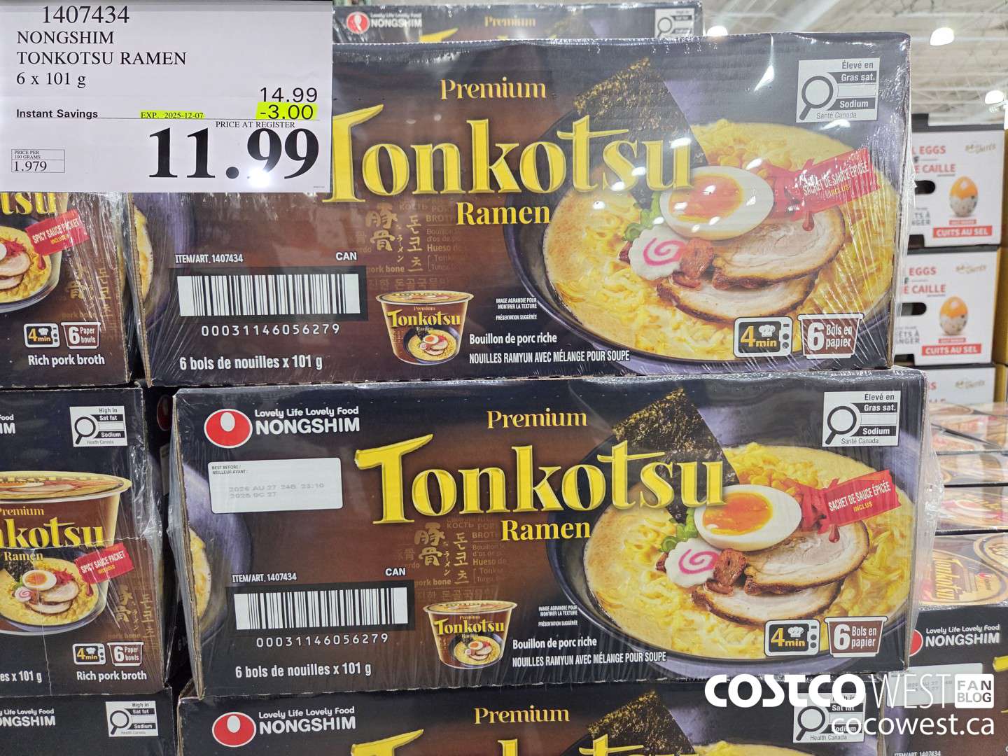 1407434 NONG SHIM TONKOTSU RAMEN 6 x 101 g ($3.00 INSTANT SAVINGS EXPIRES ON 2025-12-07) $11.99