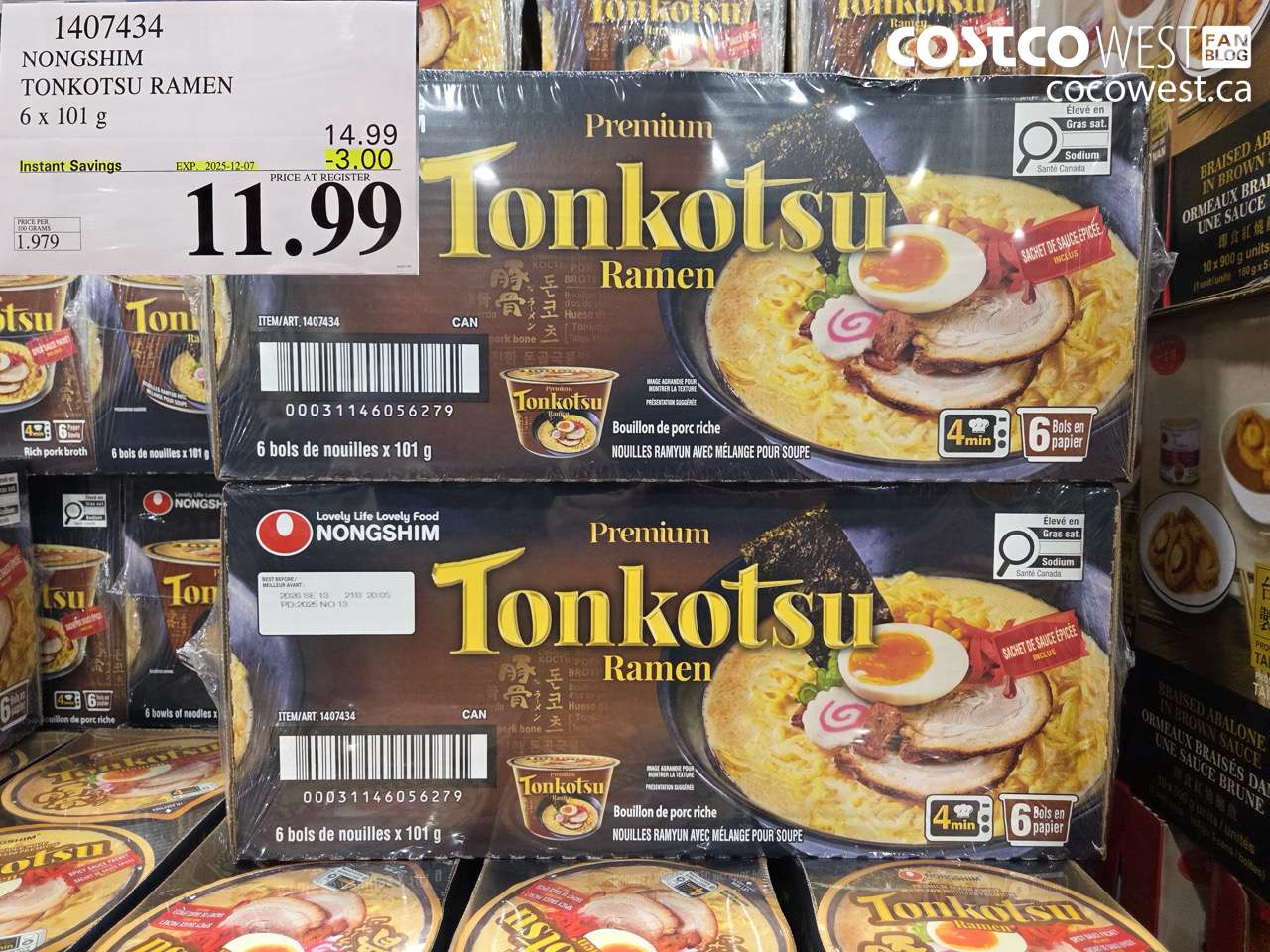 1407434 NONG SHIM TONKOTSU RAMEN 6 x 101 g ($3.00 INSTANT SAVINGS EXPIRES ON 2025-12-07) $11.99