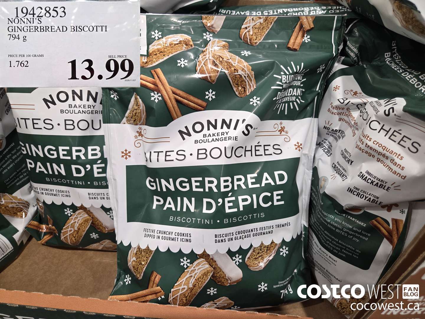 1942853 NONNI'S GINGERBREAD BISCOTTI 794G $13.99