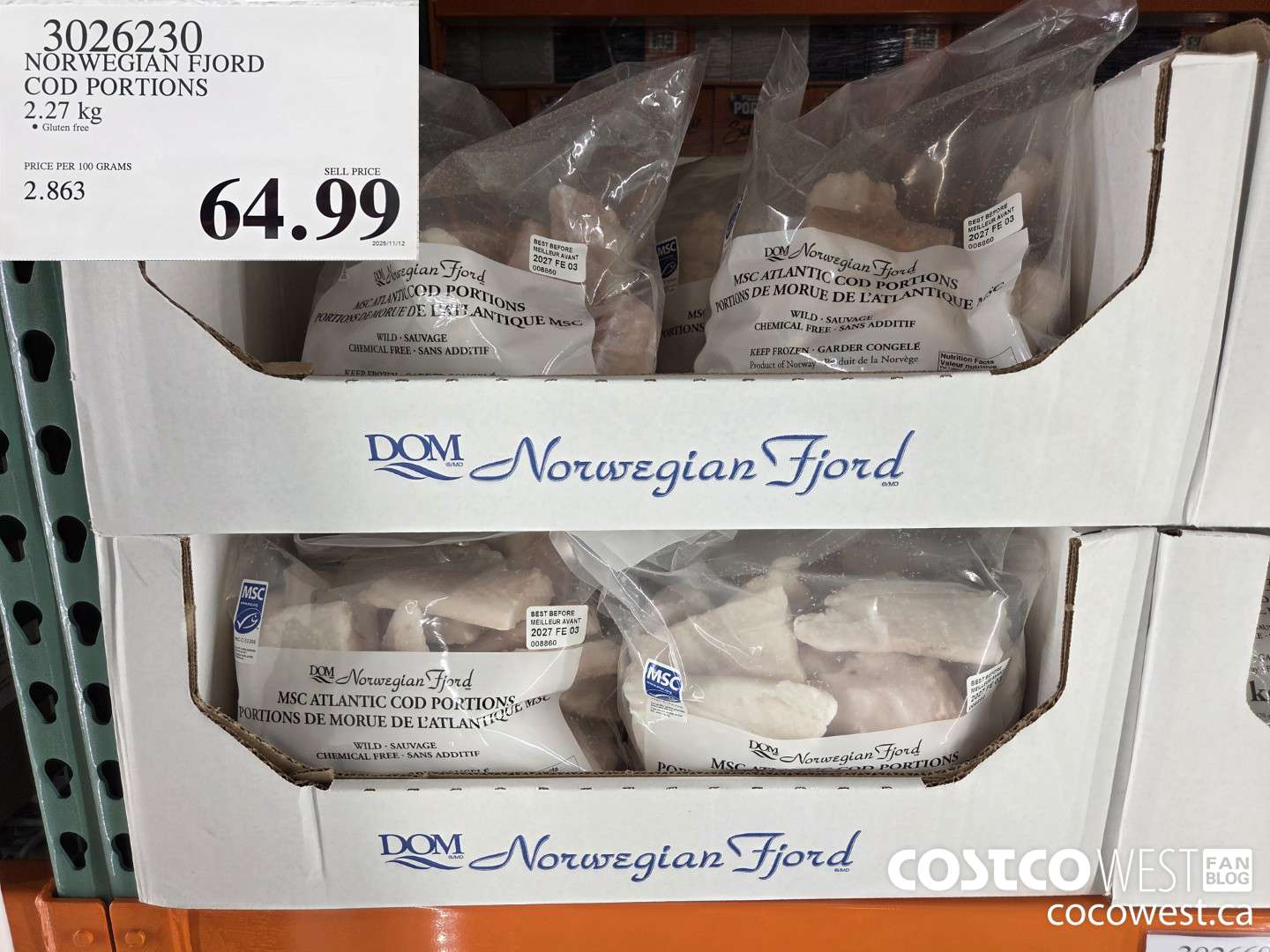 3026230 NORWEGIAN FJORD COD PORTIONS 2.27 kg $64.99