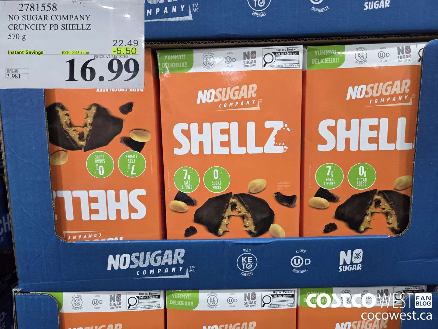 2781558 NO SUGAR COMPANY CRUNCHY PB SHEELZ 570G ($5.50 INSTANT SAVINGS EXPIRES ON 2025-11-30) $16.99