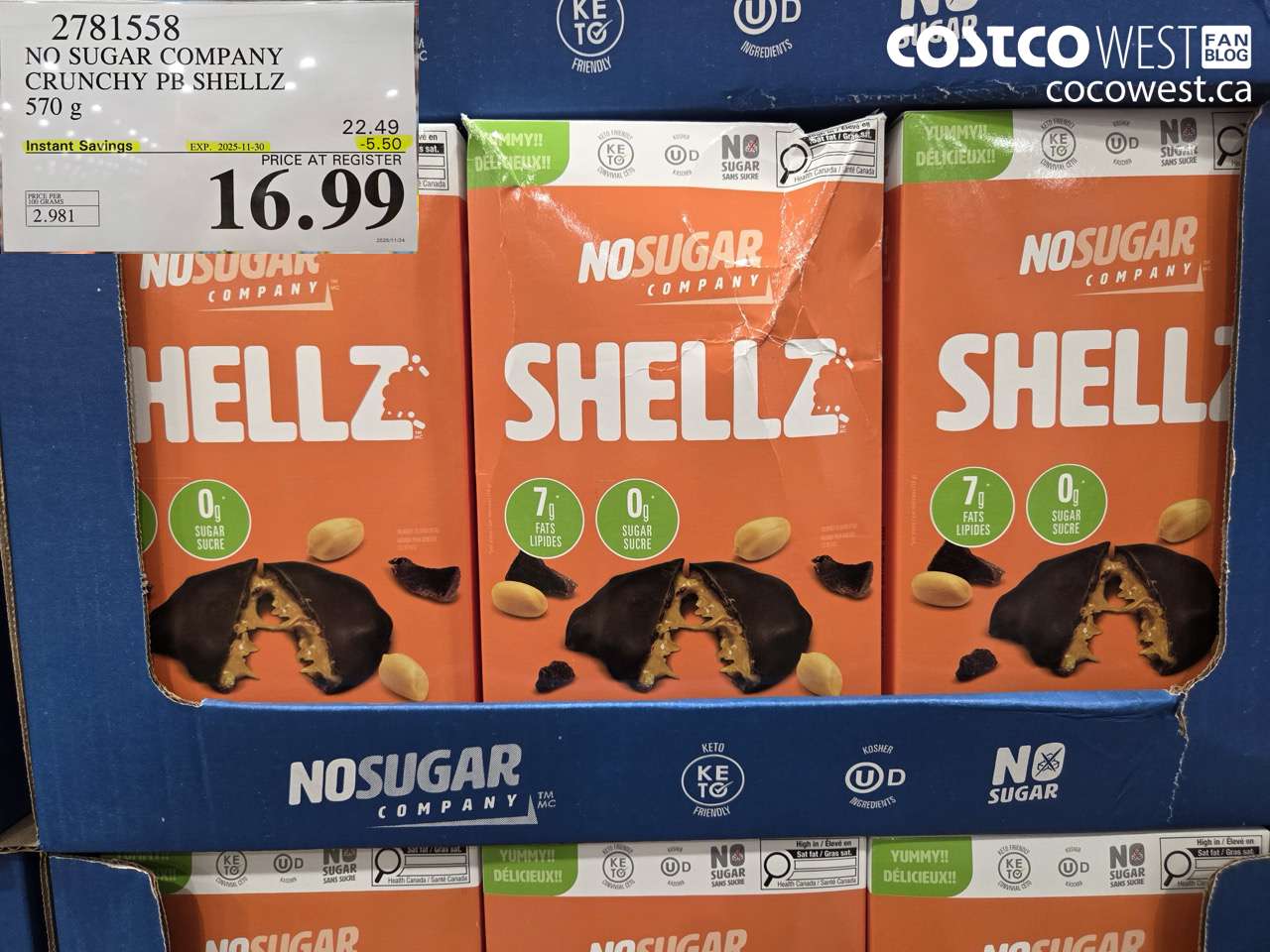 2781558 NO SUGAR COMPANY CRUNCHY PB SHEELZ 570G ($5.50 INSTANT SAVINGS EXPIRES ON 2025-11-30) $16.99