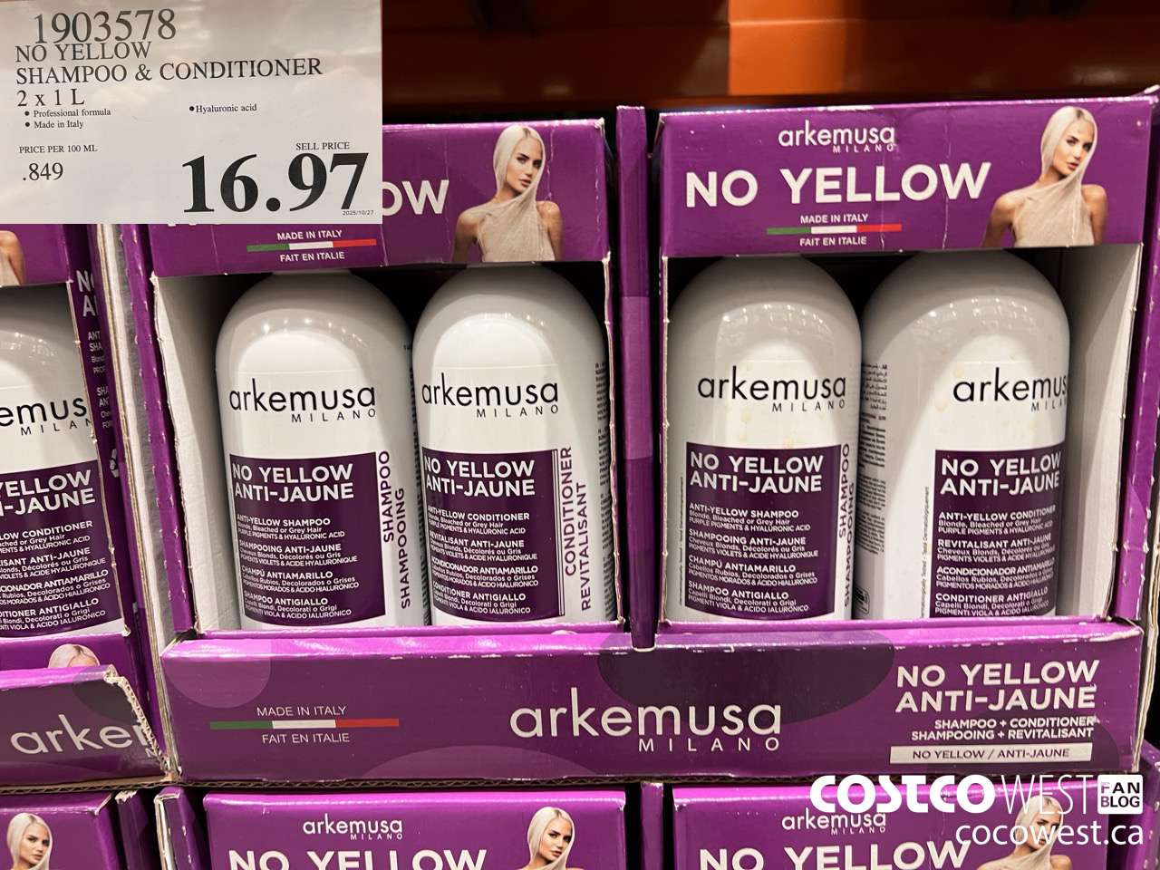 1903578 NO YELLOW SHAMPOO & CONDITIONER 2 X 1L $16.97
