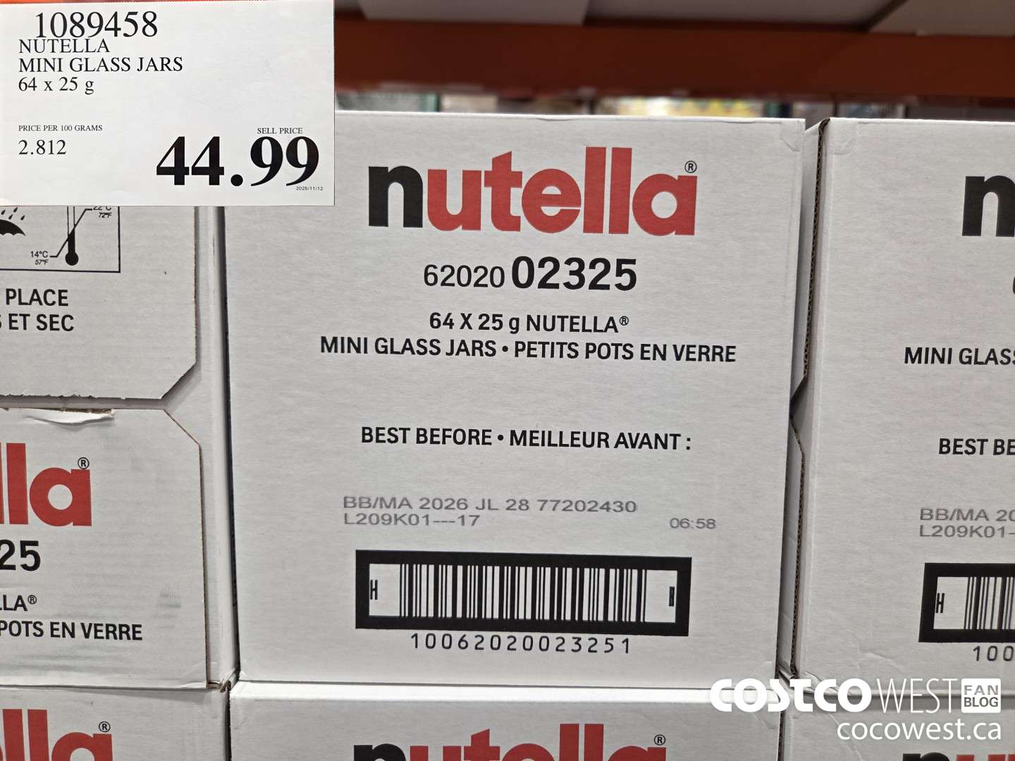 1089458 NUTELLA MINI GLASS JARS 64 x 25 g $44.99
