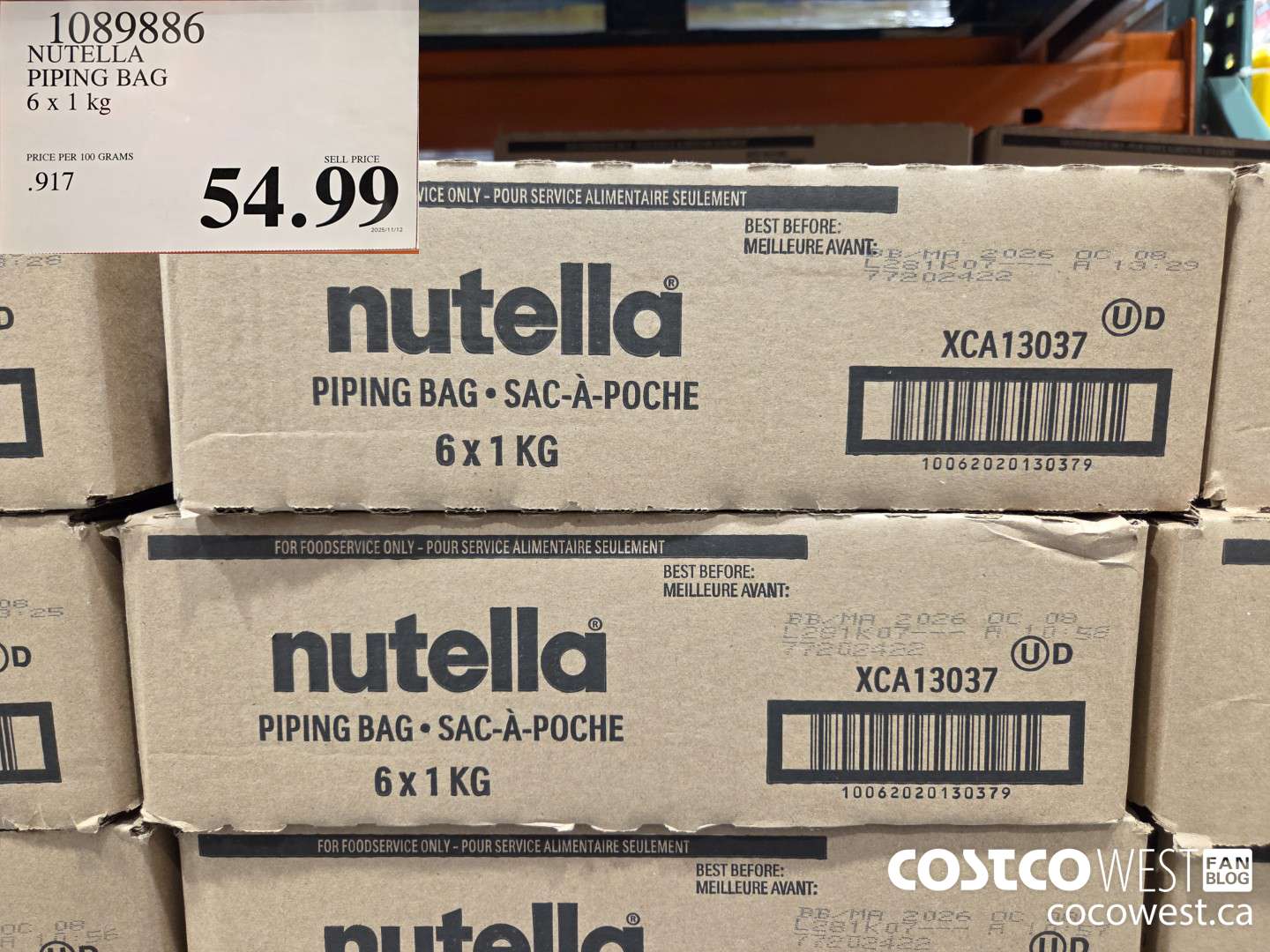 1089886 NUTELLA PIPING BAG 6 x 1kg $54.99