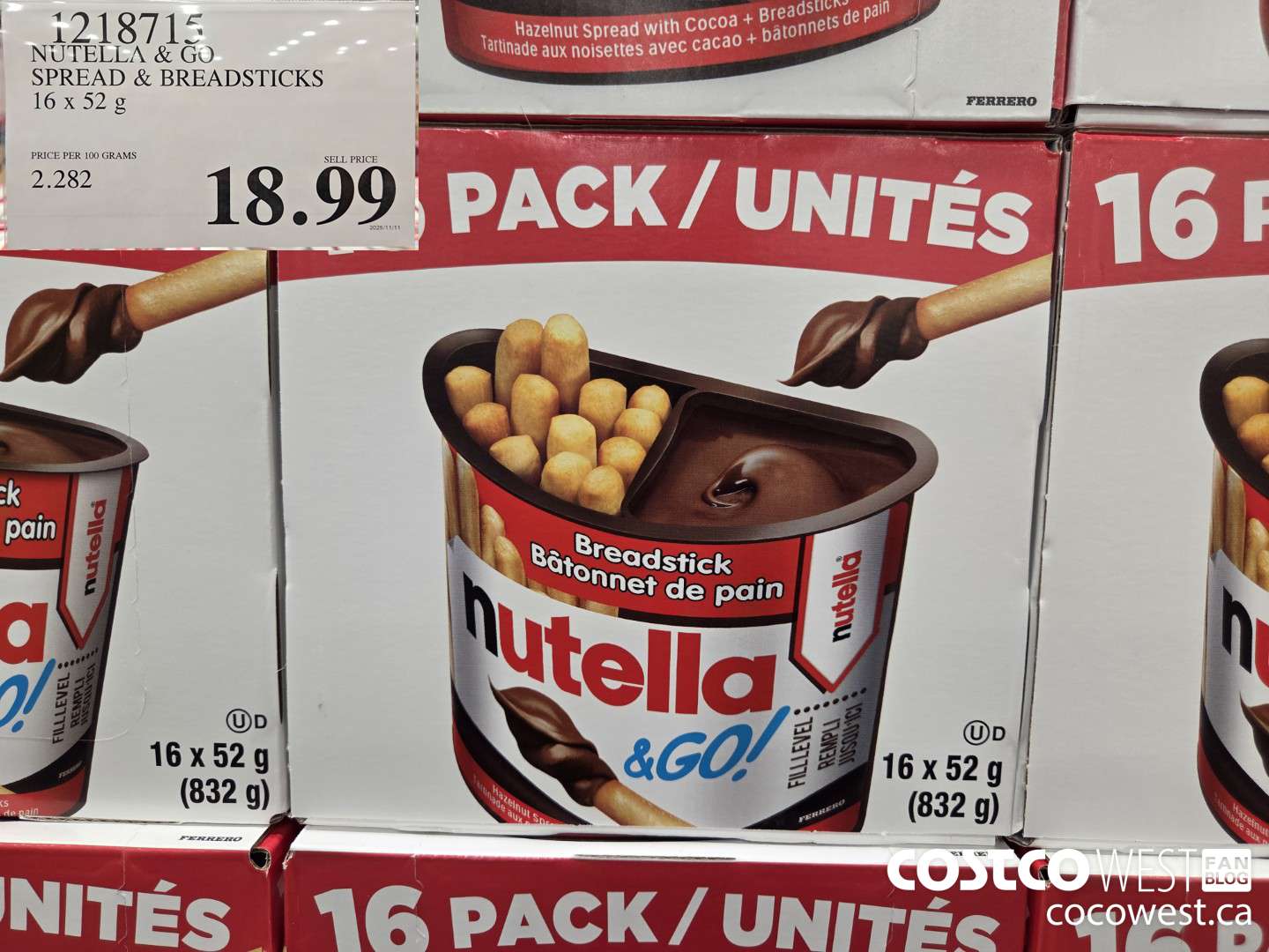 1218715 NUTELLA & GO SPREAD & BREADSTICKS 16 x 52 g $18.99