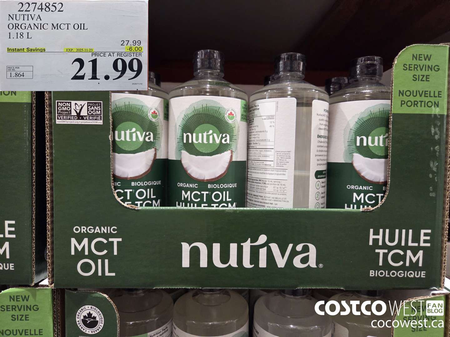 2274852 NUTIVA ORGANIC MCT OIL 1.18 L ($6.00 INSTANT SAVINGS EXPIRES ON 2025-11-23) $21.99