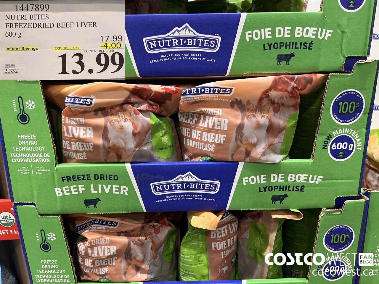 1447899 NUTRI BITES FREEZEDRIED BEEF LIVER 600g ($4.00 INSTANT SAVINGS EXPIRES ON 2025-11-23) $13.99