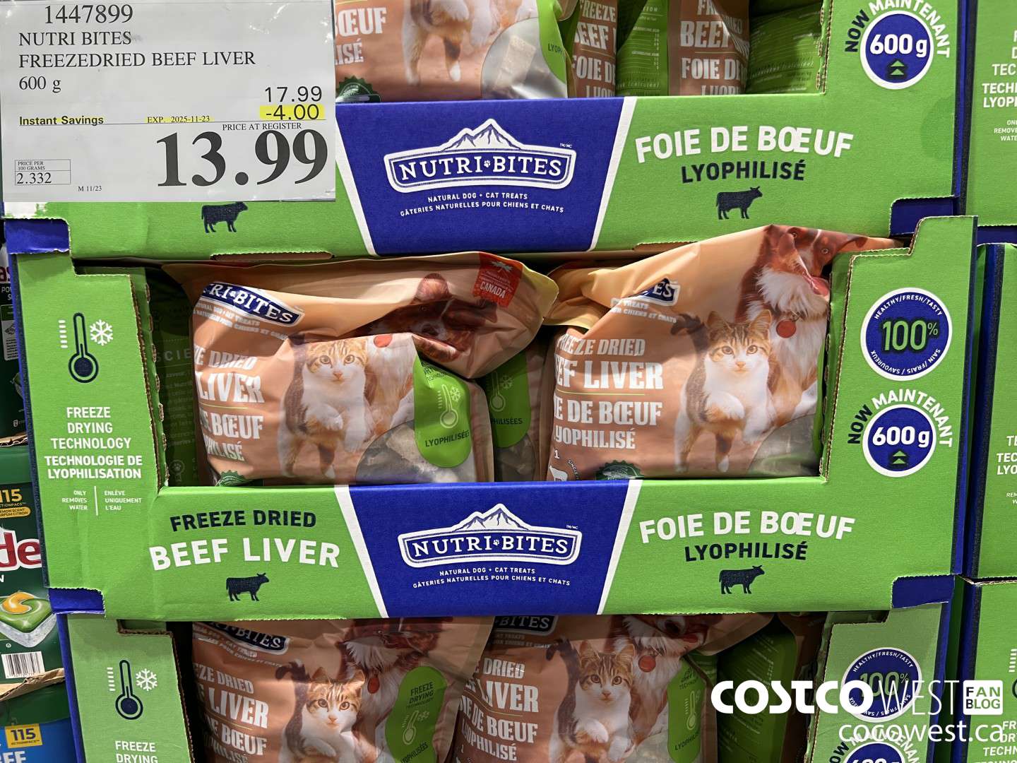 1447899 NUTRI BITES FREEZEDRIED BEEF LIVER 600g ($4.00 INSTANT SAVINGS EXPIRES ON 2025-11-23) $13.99
