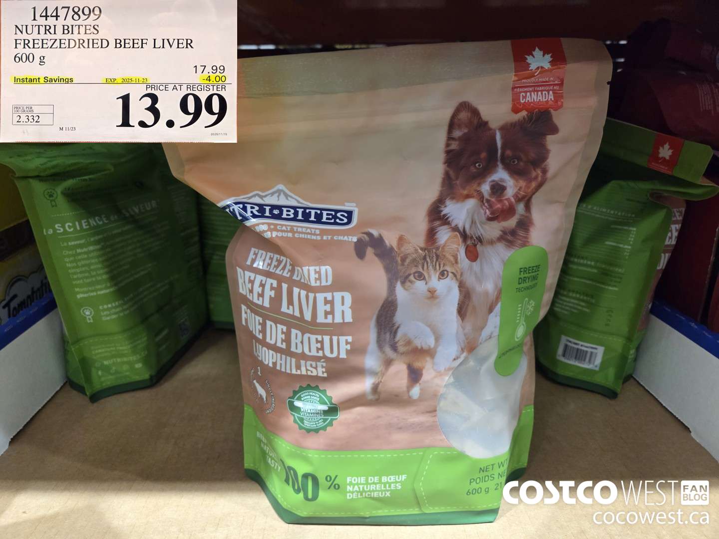 1447899 NUTRI BITES FREEZEDRIED BEEF LIVER 600g ($4.00 INSTANT SAVINGS EXPIRES ON 2025-11-23) $13.99