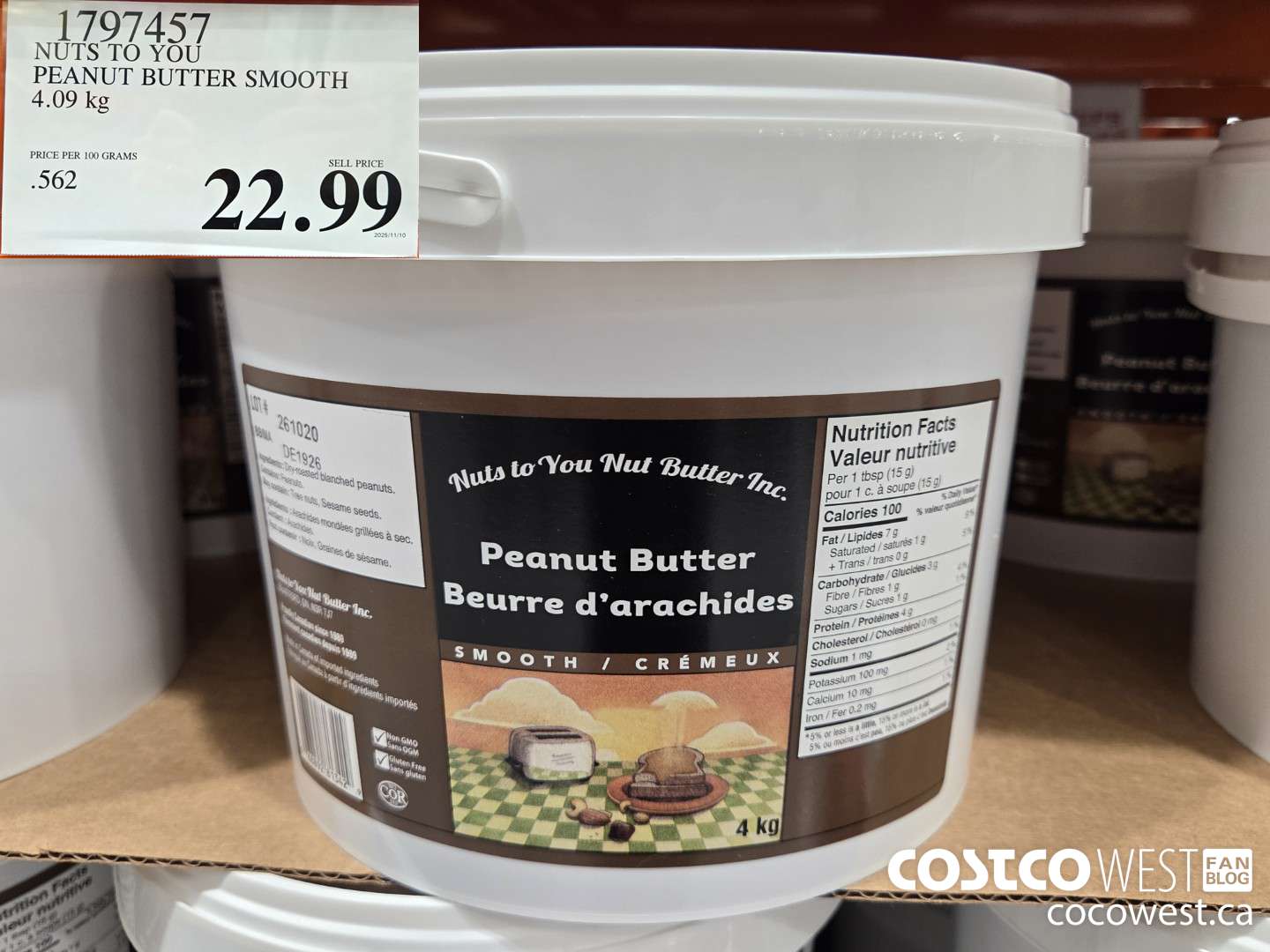 1797457 NUTS TO YOU PEANUT BUTTER SMOOTH 4.09 kg $22.99