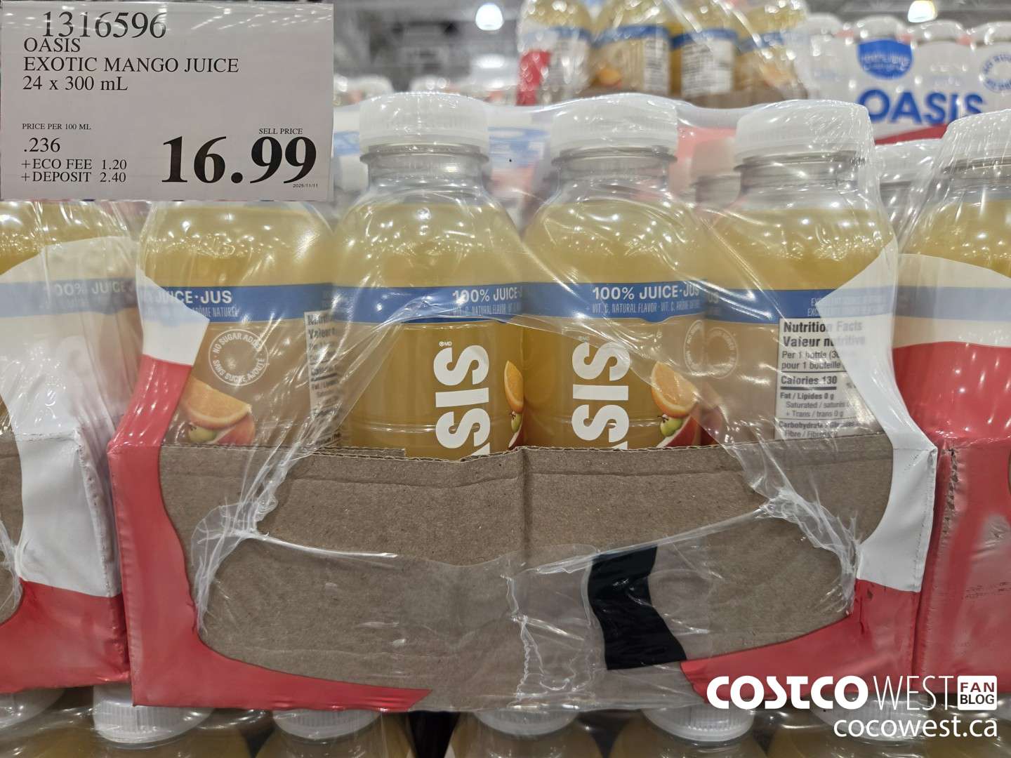 1316596 OASIS EXOTIC MANGO JUICE 24 x 300 mL $16.99