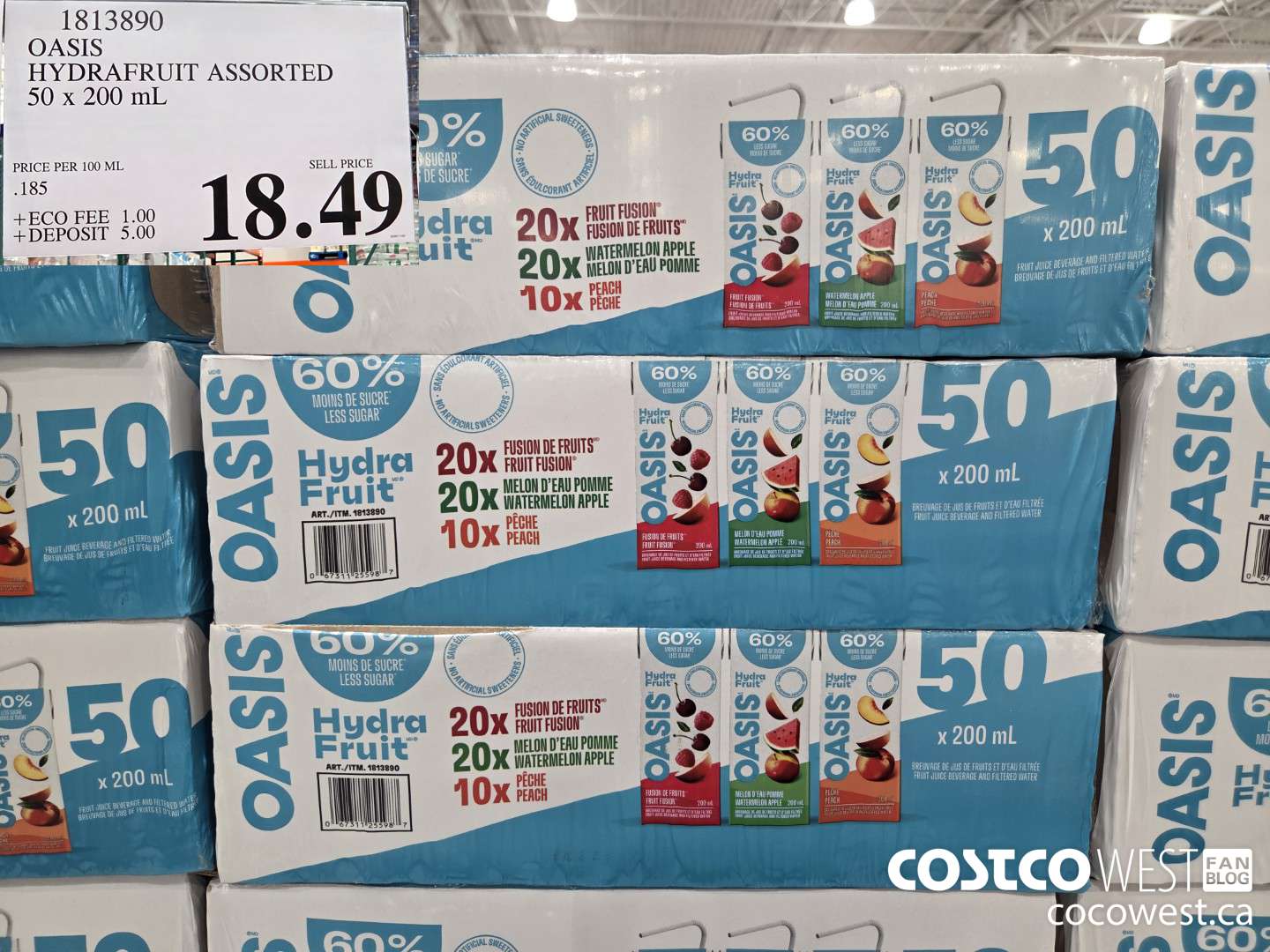 1813890 OASIS HYDRAFRUIT ASSORTED 50 X 200ML $18.49