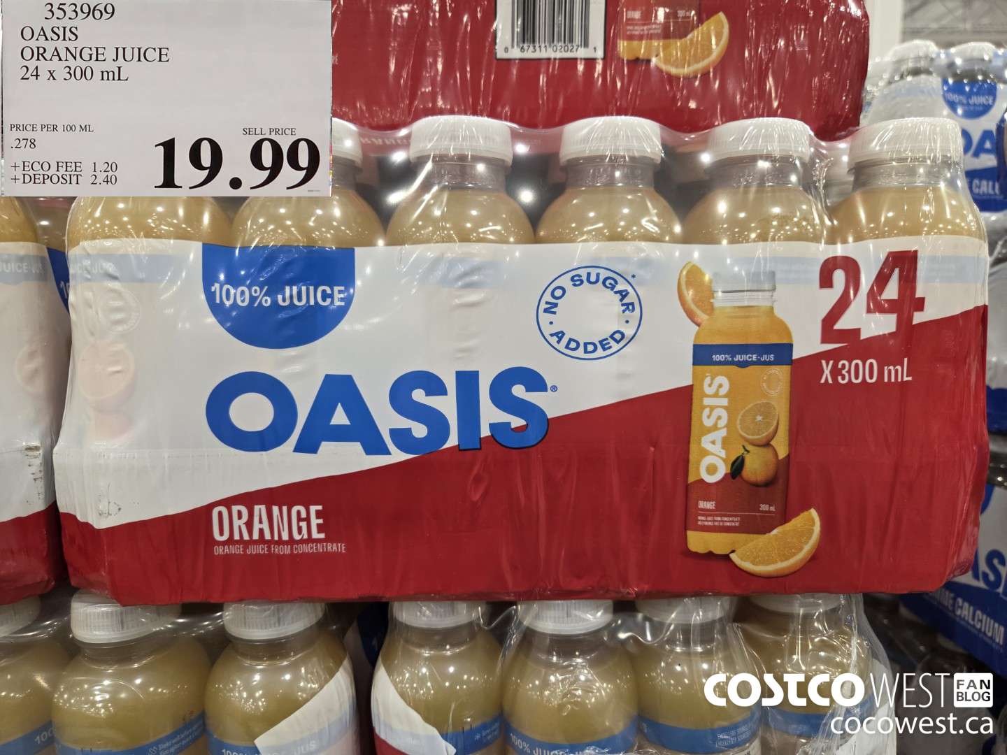 353969 OASIS ORANGE JUICE 24 x 300 mL $19.99