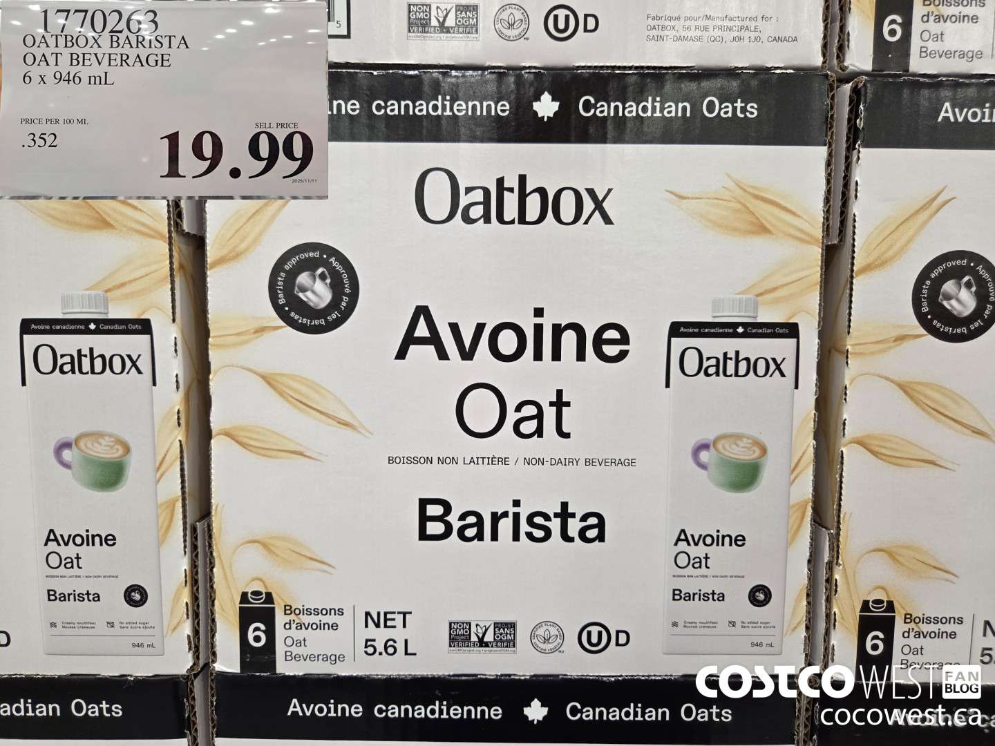 1770263 OATBOX BARISTA OAT BEVERAGE 6 x 946 mL $19.99