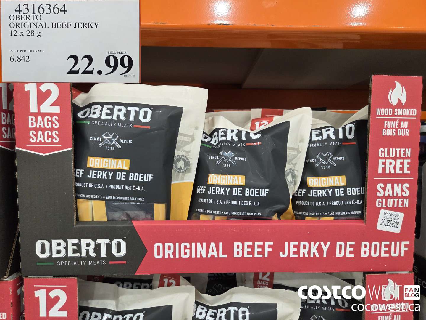 4316364 OBERTO ORIGINAL BEEF JERKY 12 X 28 G $22.99