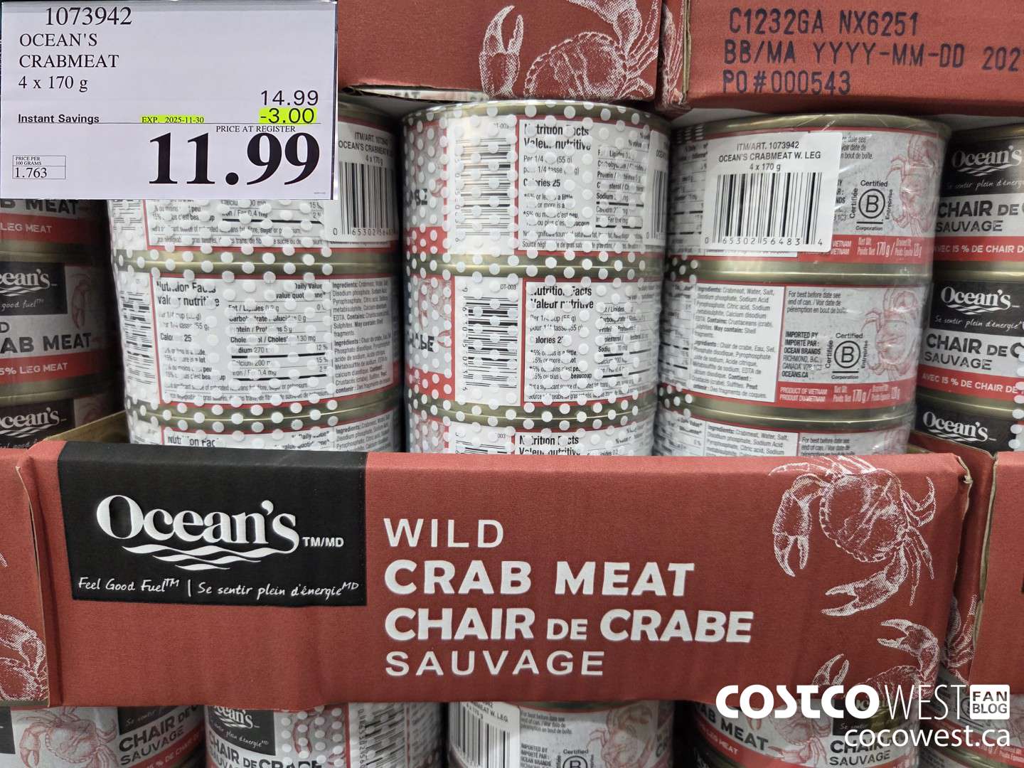 1073942 OCEAN'S CRABMEAT 4 X 170 G ($3.00 INSTANT SAVINGS EXPIRES ON 2025-11-30) $11.99
