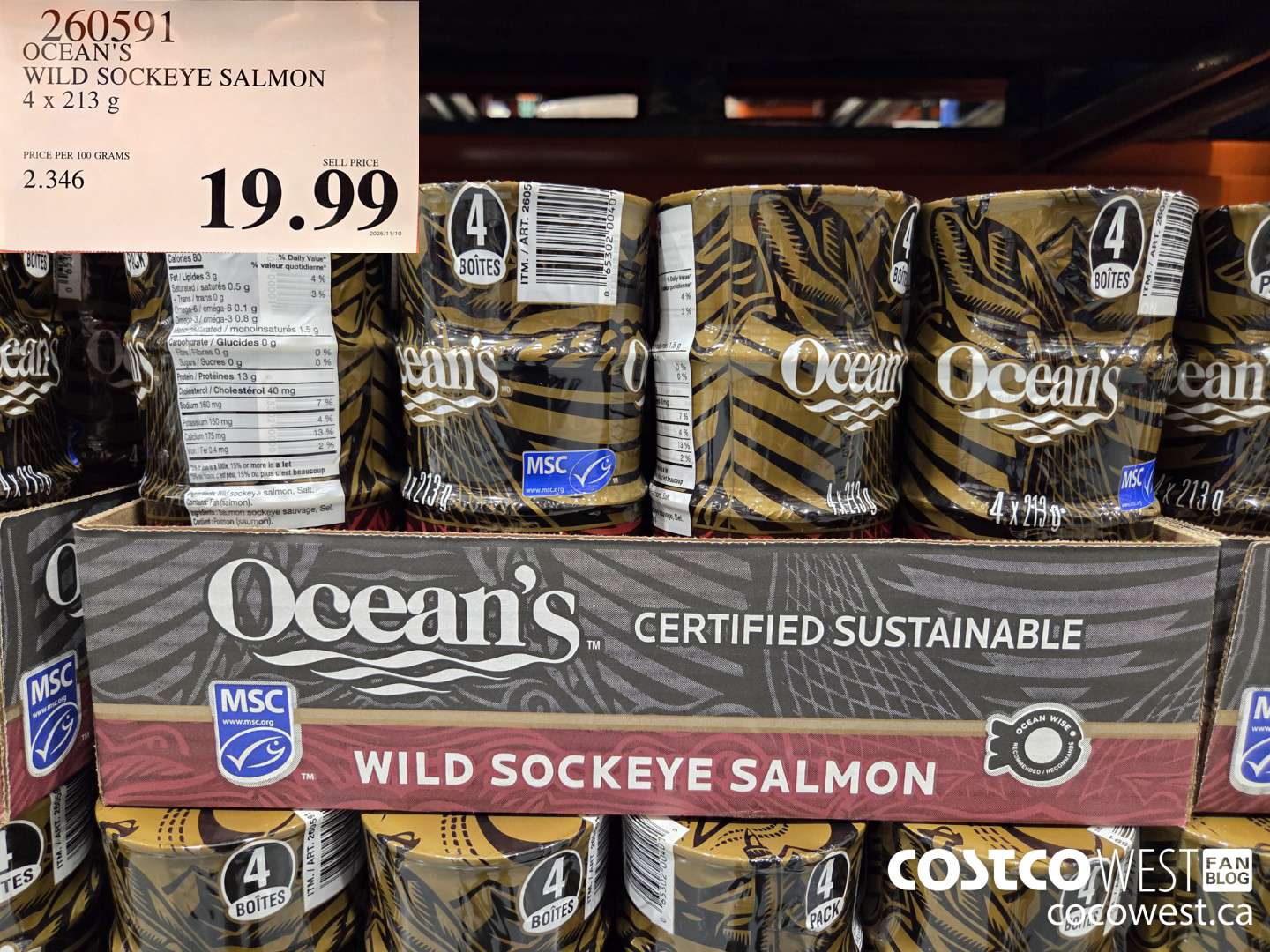 260591 OCEAN'S SOCKEYE SALMON 4 x 213 g $19.99