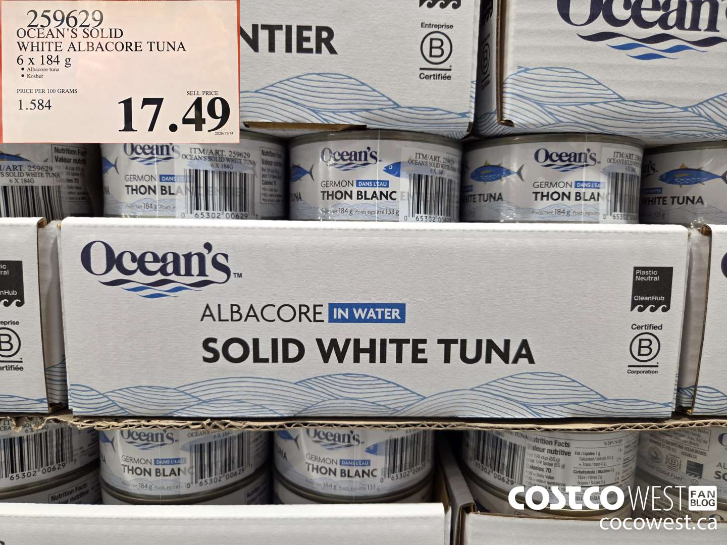 259629 OCEAN'S SOLID WHITE ALBACORE TUNA 6 x 184 g $17.49
