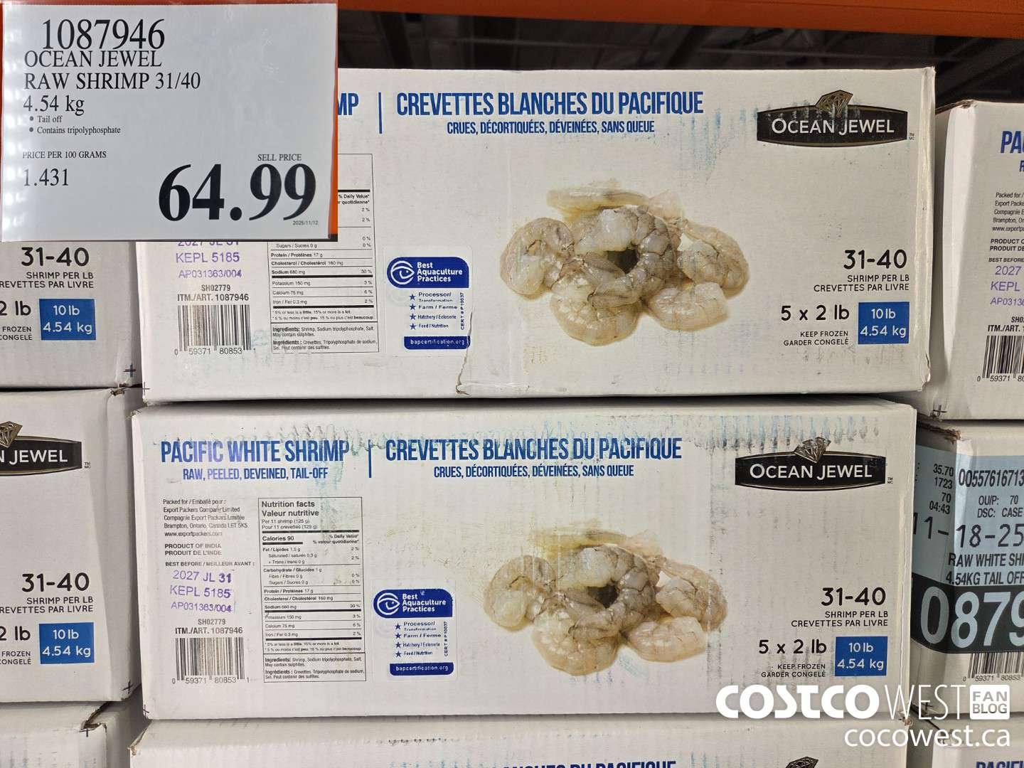 1087946 OCEAN JEWEL RAW SHRIMP 31/40 4.54 kg $64.99