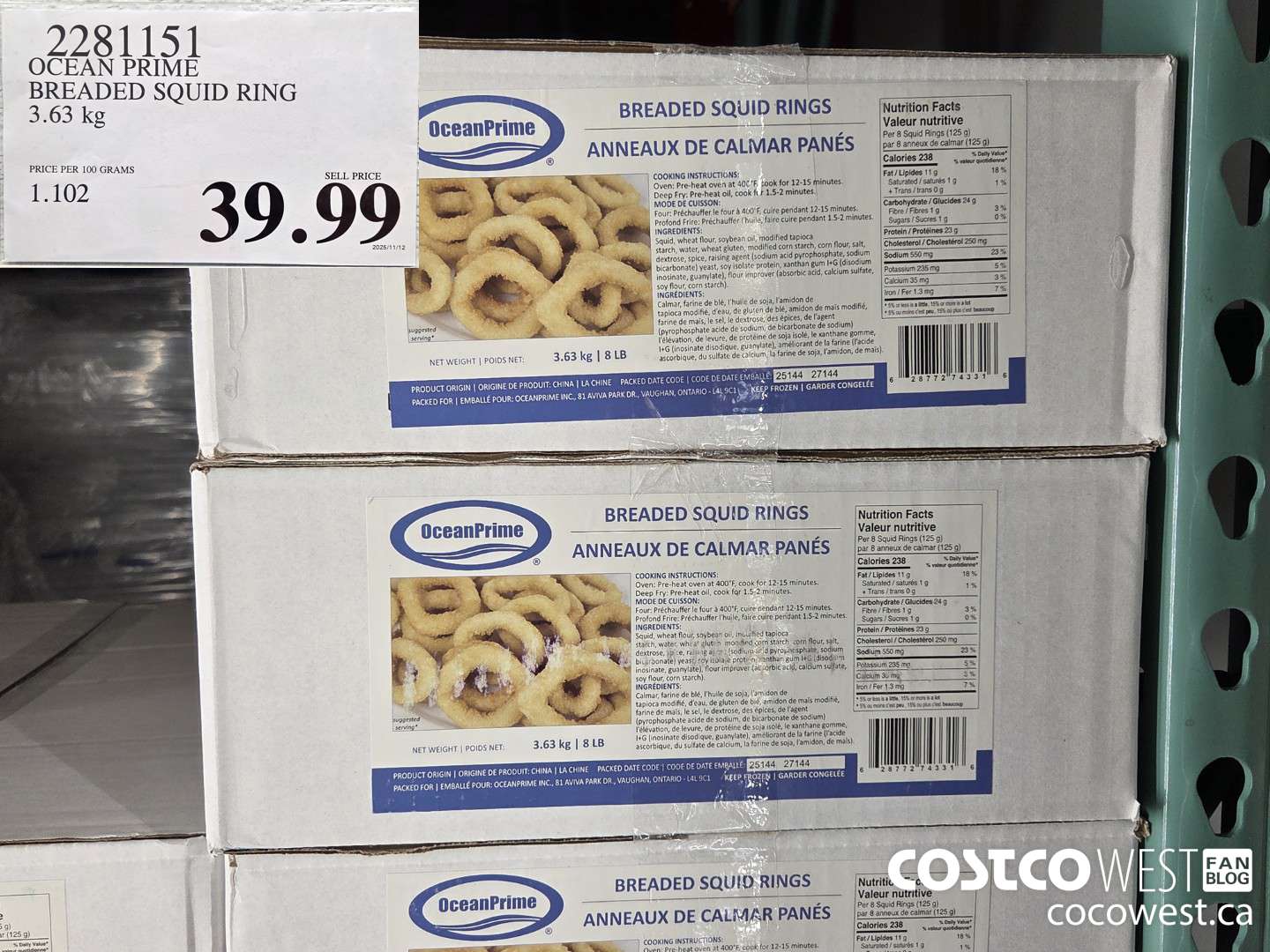 2281151 OCEAN PRIME BREADED SQUID RING 3.63 kg $39.99