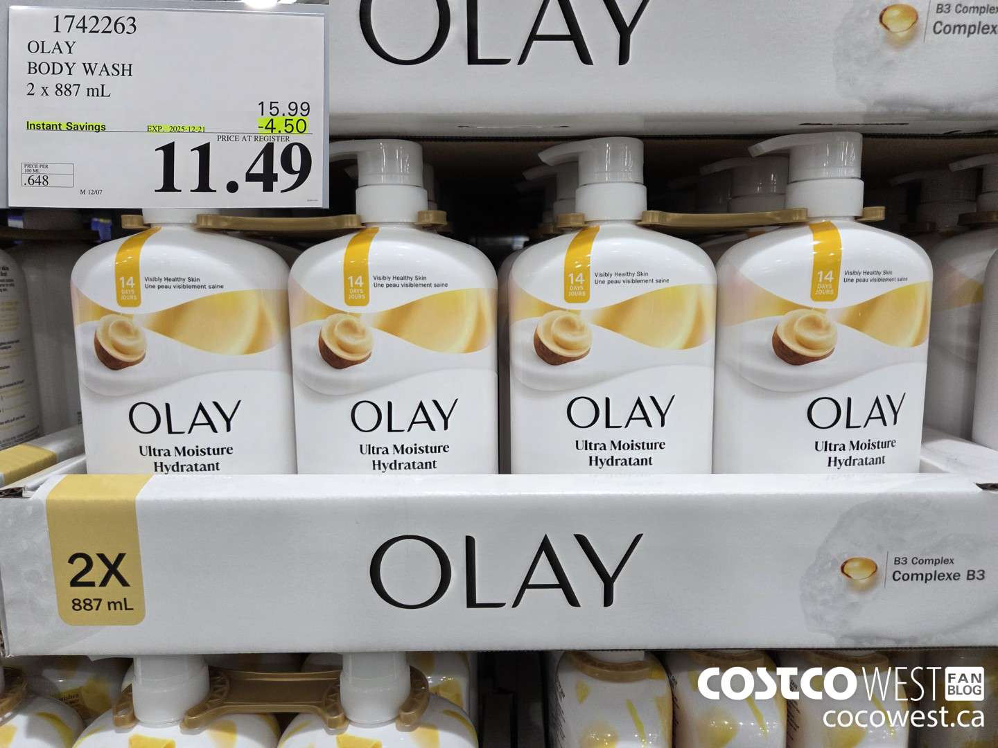1742263 OLAY BODY WASH 2 X 887 ML ($4.50 INSTANT SAVINGS EXPIRES ON 2025-12-21) $11.49