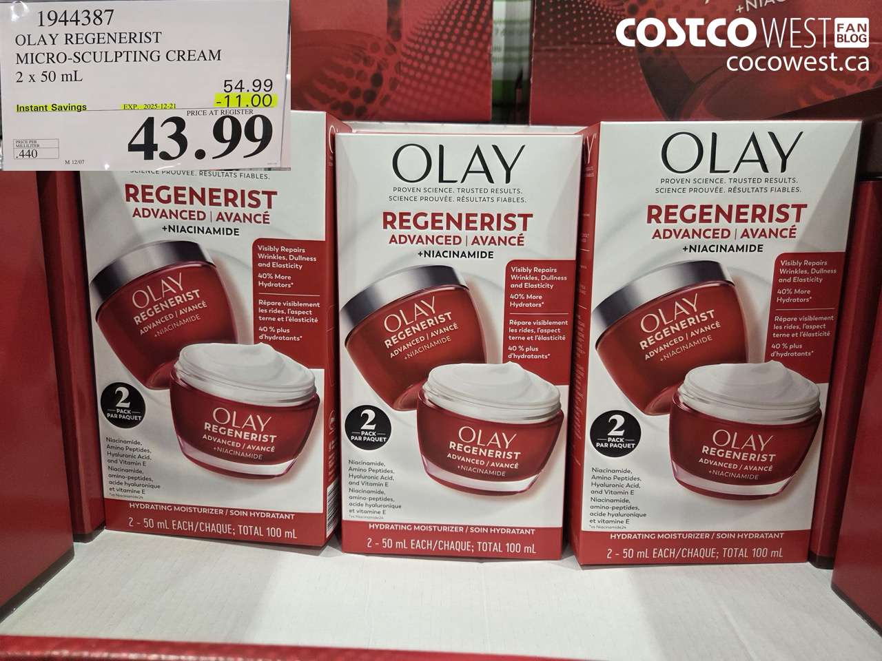 1944387 OLAY REGENERIST MICRO-SCULPTING CREAM 2 x 50 mL ($11.00 INSTANT SAVINGS EXPIRES ON 2025-12-21) $43.99
