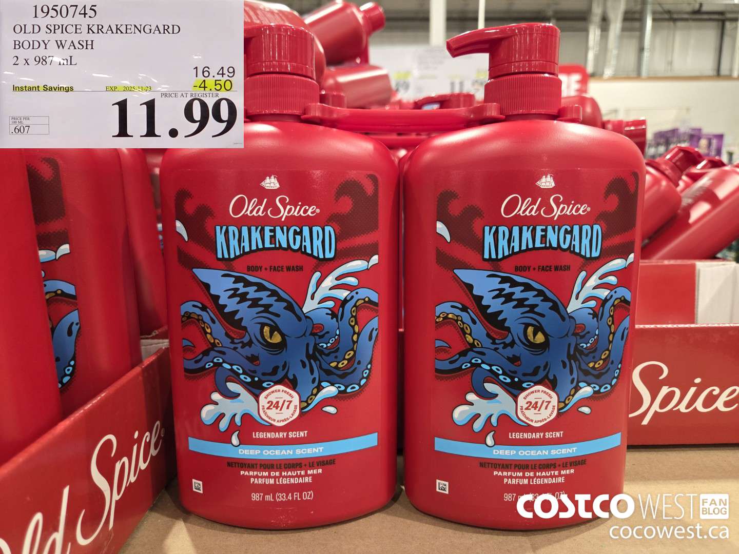 1950745 OLD SPICE KRAKENGARD BODY WASH 2 X 987ML ($4.50 INSTANT SAVINGS EXPIRES ON 2025-11-23) $11.99