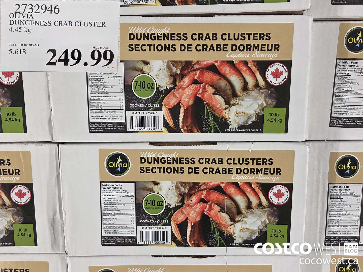 2732946 OLIVIA DUNGENESS CRAB CLUSTER 4.45 kg $249.99