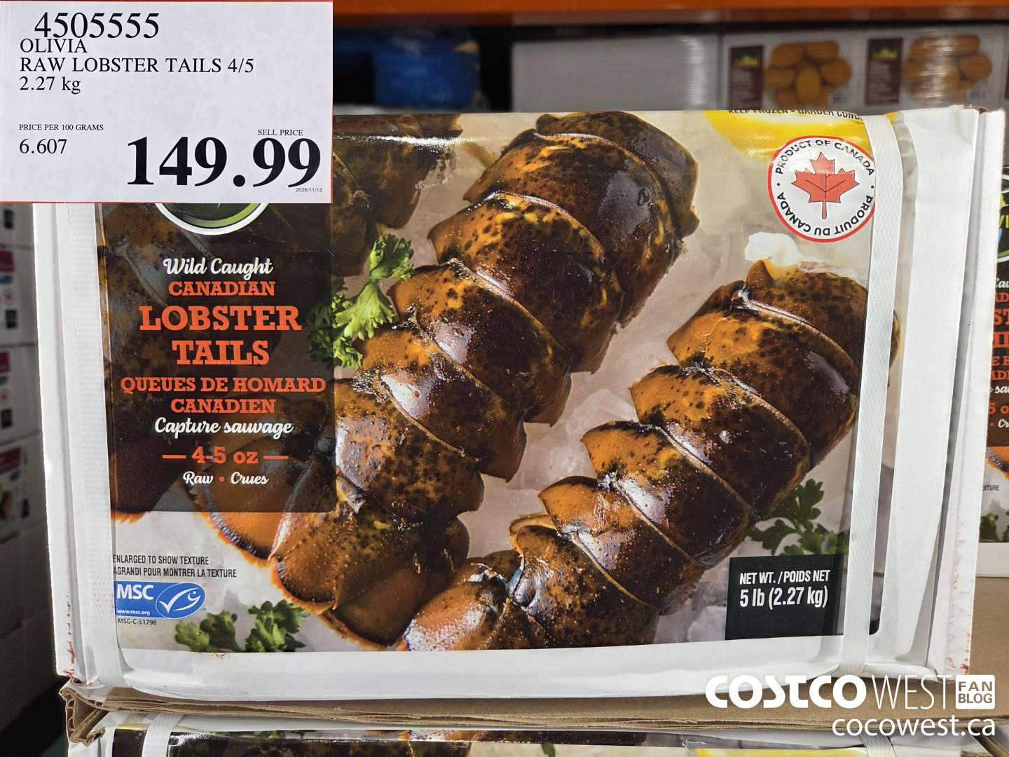 4505555 OLIVIA RAW LOBSTER TAILS 4/5 2.27 kg $149.99