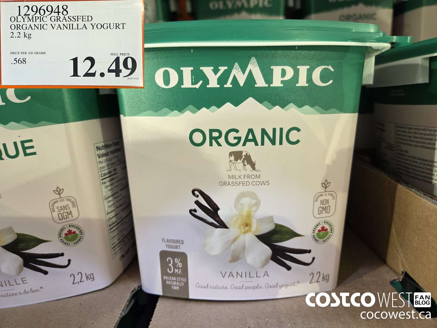 1296948 OLYMPIC GRASSFED ORGANIC VANILLA YOGURT 2.2KG $12.49