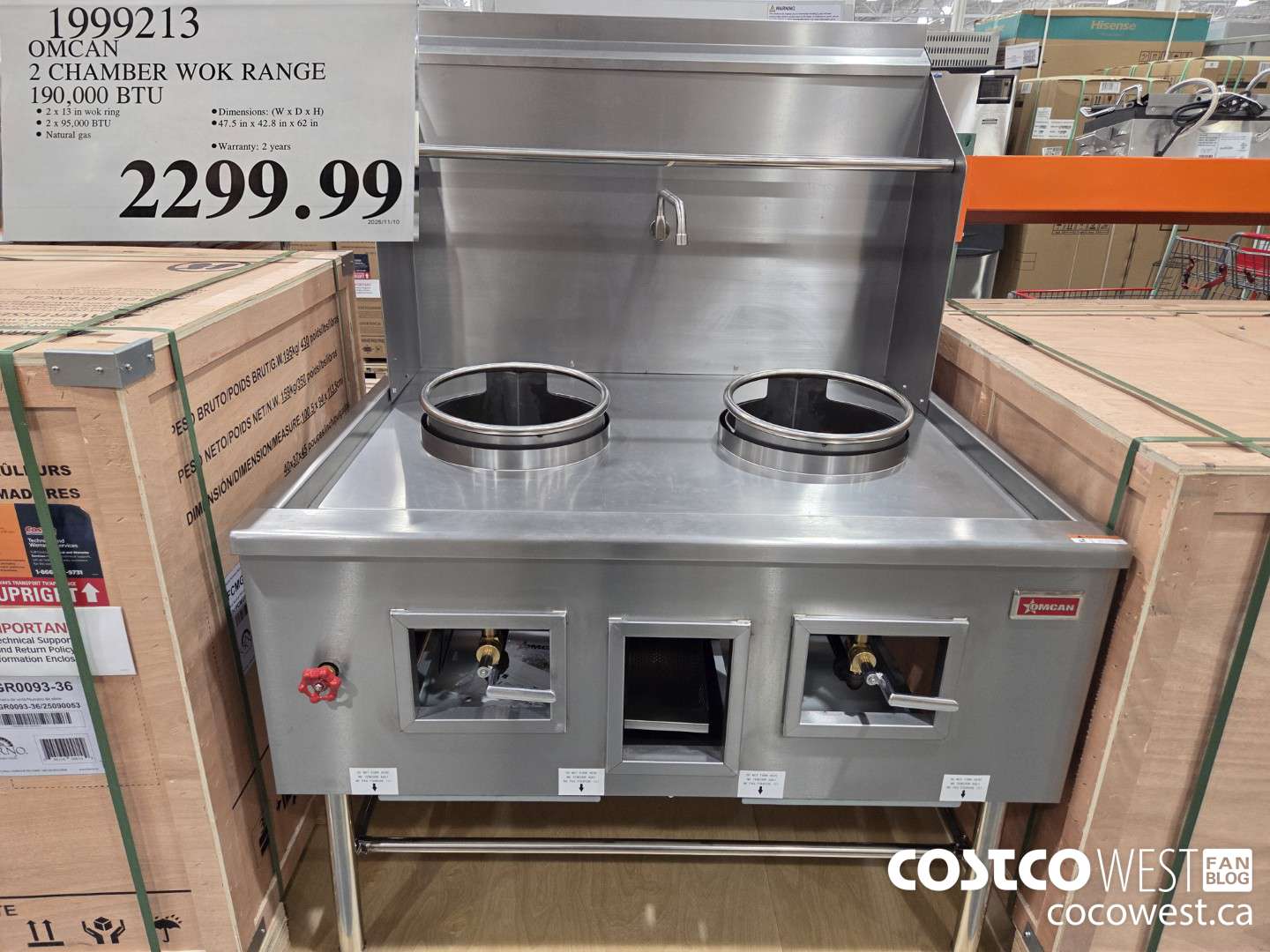 1999213 OMCAN 2 CHAMBER WOK RANGE 190,000 BTU $2299.99