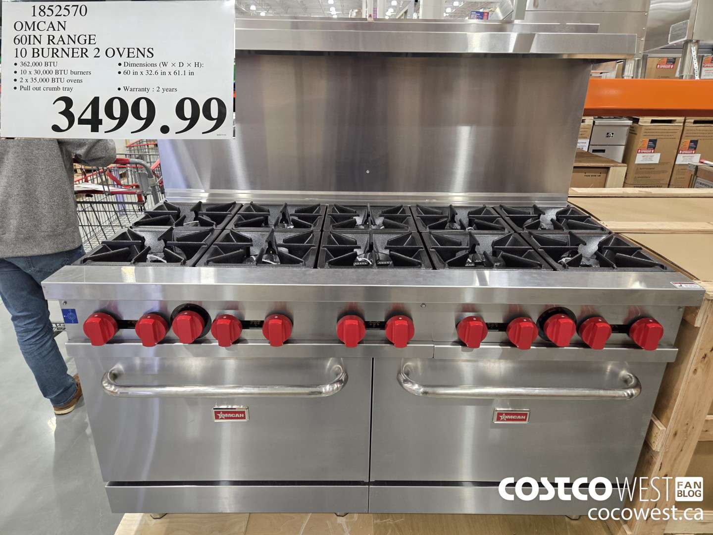 1852570 OMCAN 60IN RANGE 10 BURNER 2 OVENS $3499.99