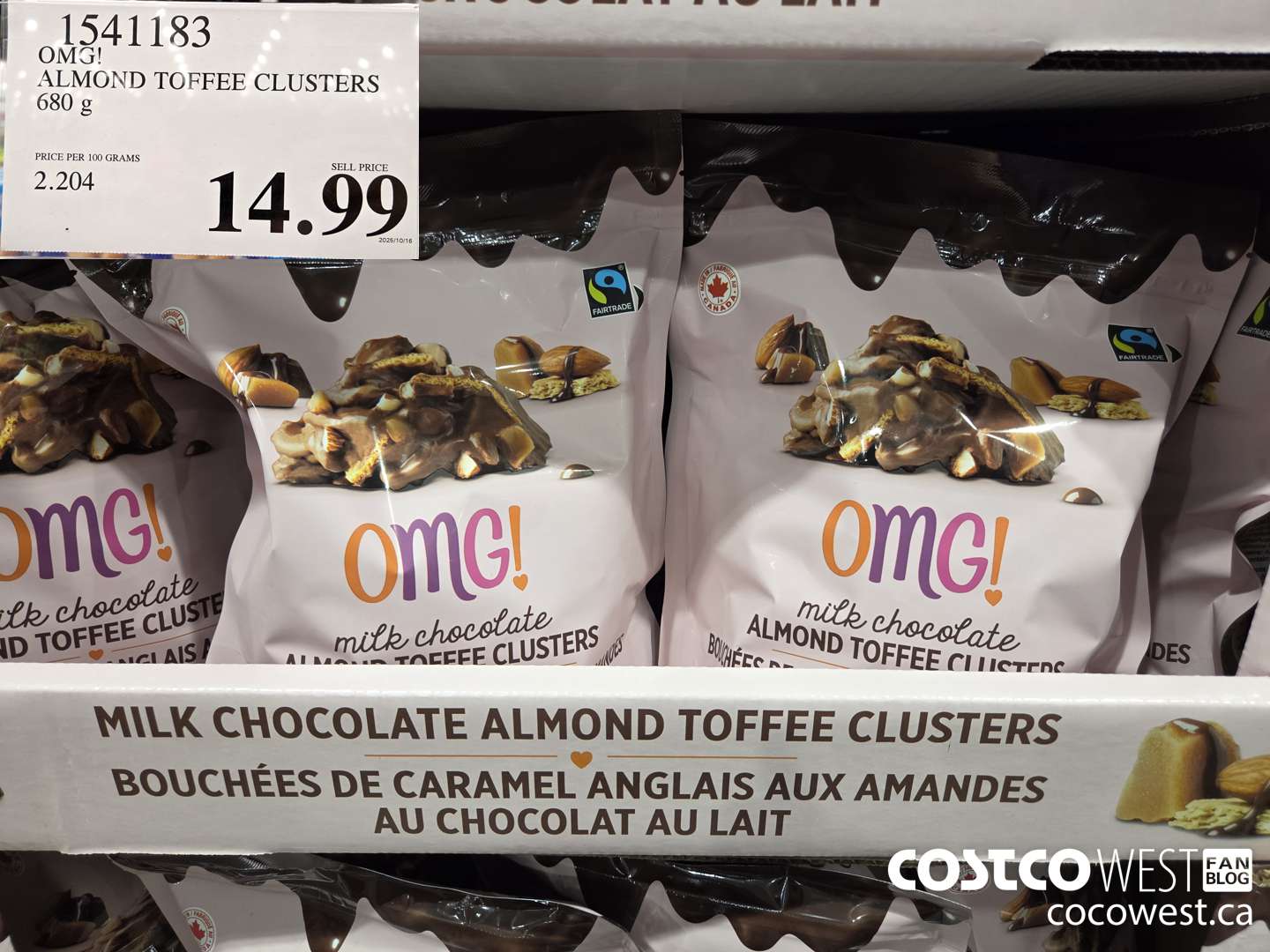 1541183 OMG! ALMOND TOFFEE CLUSTERS 680g  $14.99