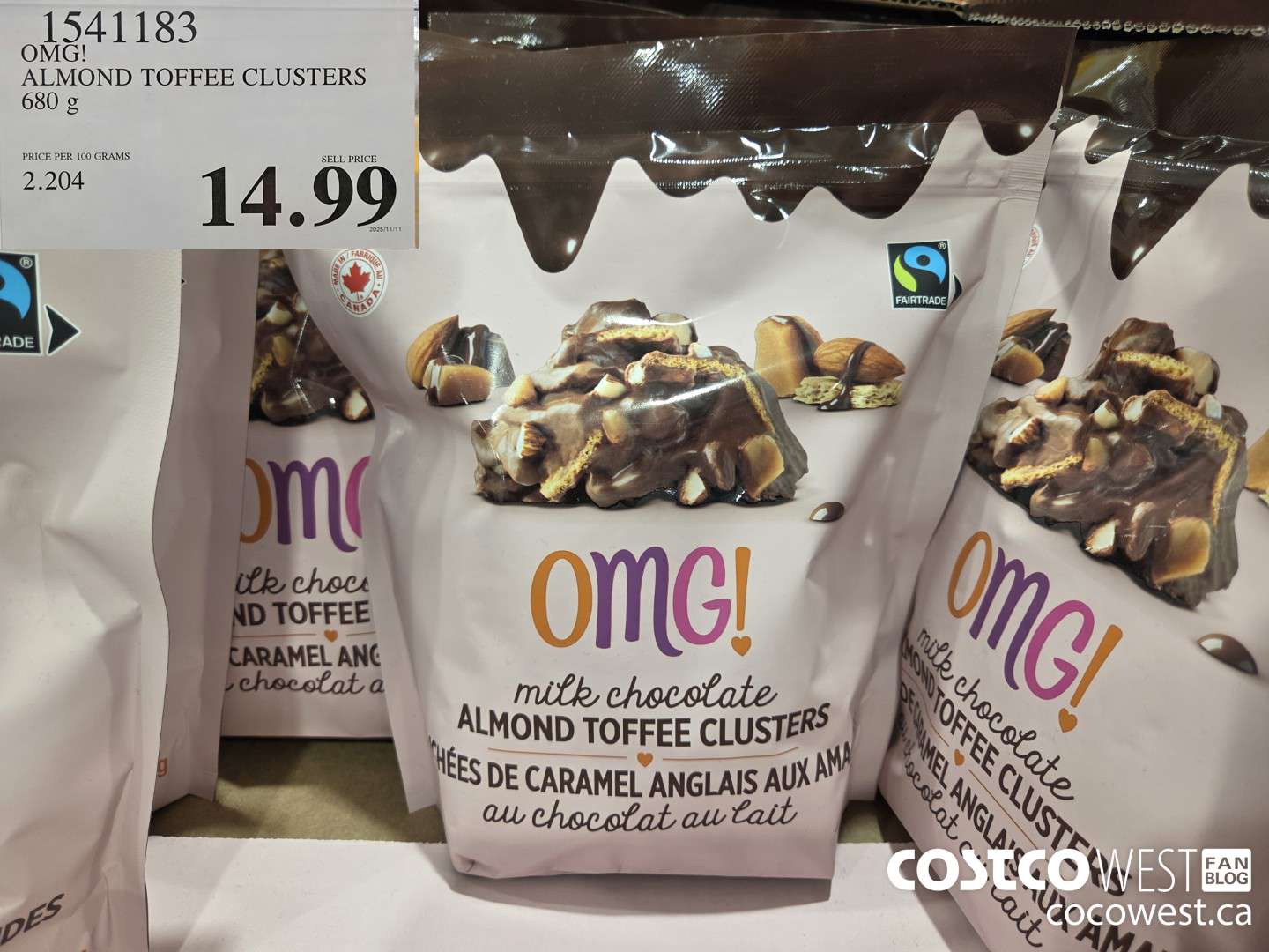 1541183 OMG! ALMOND TOFFEE CLUSTERS 680g  $14.99