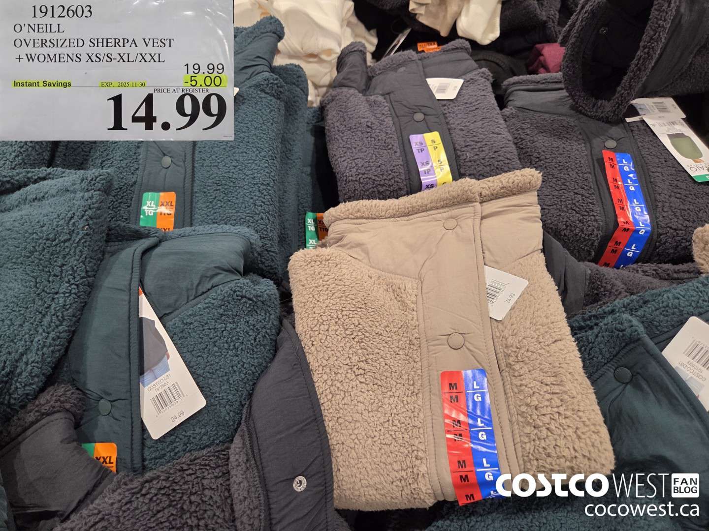 1912603 O'NEILL SHERPA VEST WOMENS XS/S-XL/XXL ($5.00 INSTANT SAVINGS EXPIRES ON 2025-11-30) $14.99