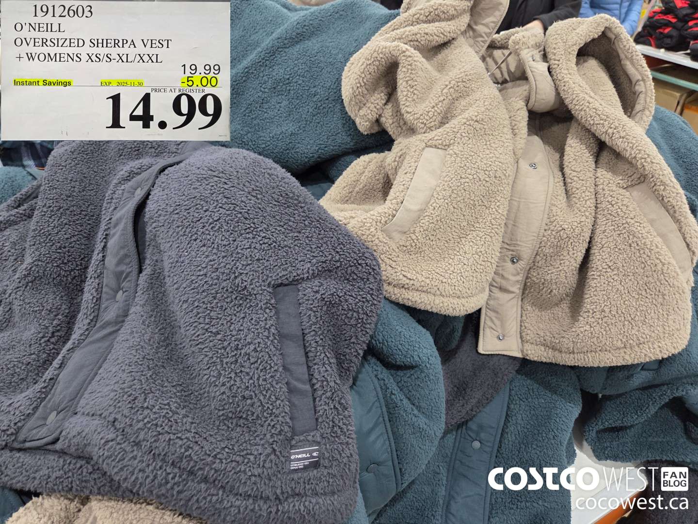 1912603 O'NEILL SHERPA VEST WOMENS XS/S-XL/XXL ($5.00 INSTANT SAVINGS EXPIRES ON 2025-11-30) $14.99