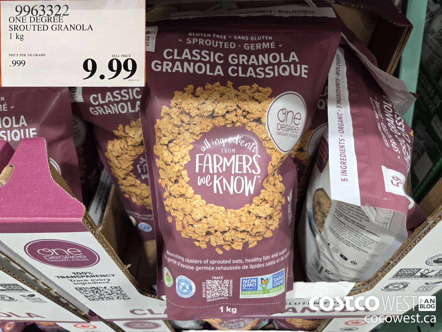 9963322 ONE DEGREE ORGANIC SPROUTED GRANOLA 1KG $9.99