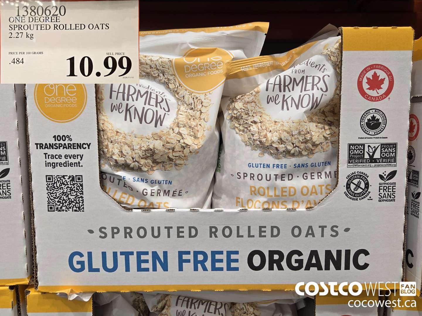 1380620 ONE DEGREE SPROUTED ROLLED OATS 2.27 KG $10.99