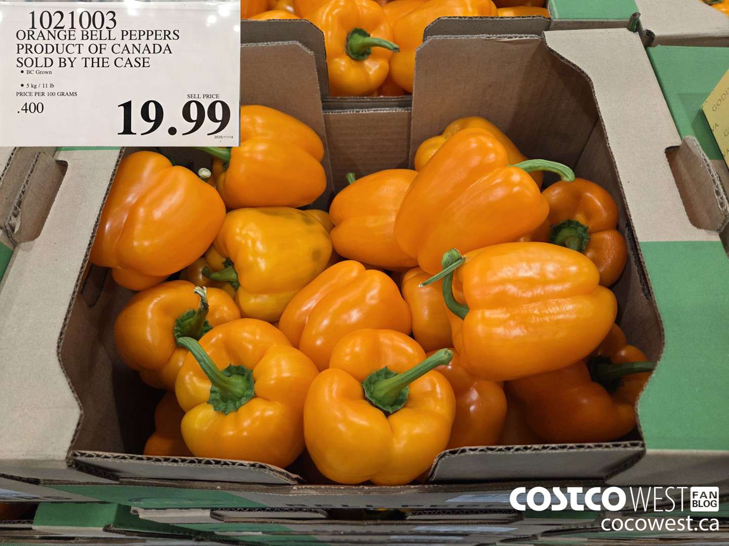 1021003 ORANGE BELL PEPPERS PRODUCT OF CANADA SOLD BY THE CASE $19.99