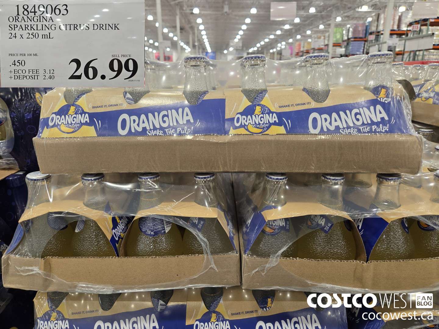 1849063 ORANGINA SPARKLING CITRUS DRINK 24 x 250 mL $26.99